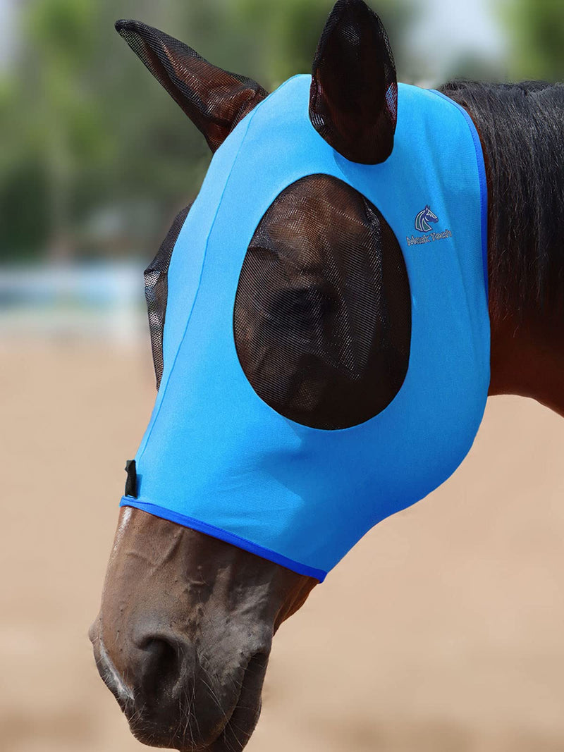 Mask Tech Horse Fly Mask Elasticity Breathable Fabric with UV Protection Soft Mesh for Horse Might Blue M Cob (Medium) Light Blue