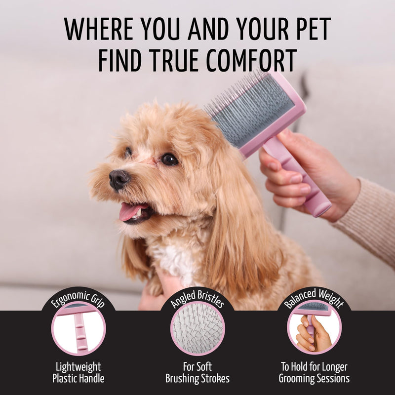 Tauro Pro Line Slicker Dog Brush for Shedding - Detangler for Dense & Long Hair - Dematting Pet Slicker Brush for Dogs & Cat, Doodle Grooming, Non-Slip Grip, Soft Pin (Size S - Pink) Soft Pins: 0.98 in (S) - PawsPlanet Australia