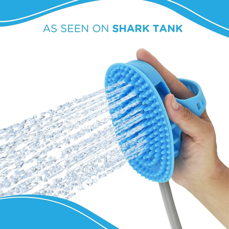 Aquapaw 5-in-1 Horse & Dog Bath Brush & Curry Comb - XL Blue Silicone - Includes 3-ft Shower Hose Attachment & Adapter - Adjustable Spray Scrub Massager - Great for Horses & Big Dogs X-Large - PawsPlanet Australia