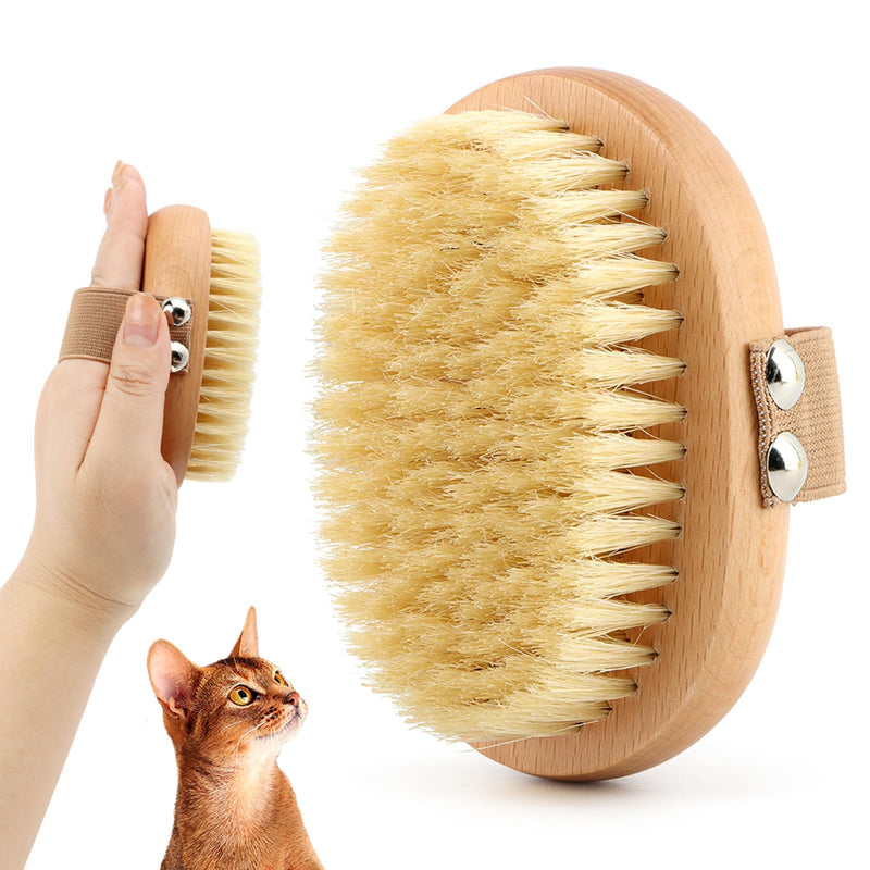 Soft Boar Bristle Pet Palm Brush for Short Haired Dogs and Cats, Ergonomic Pet Brush with Band, Natural Bristle Grooming Brus-h for Gentle Massage/Reduces Shedding(COLOR:Wood) Wood - PawsPlanet Australia