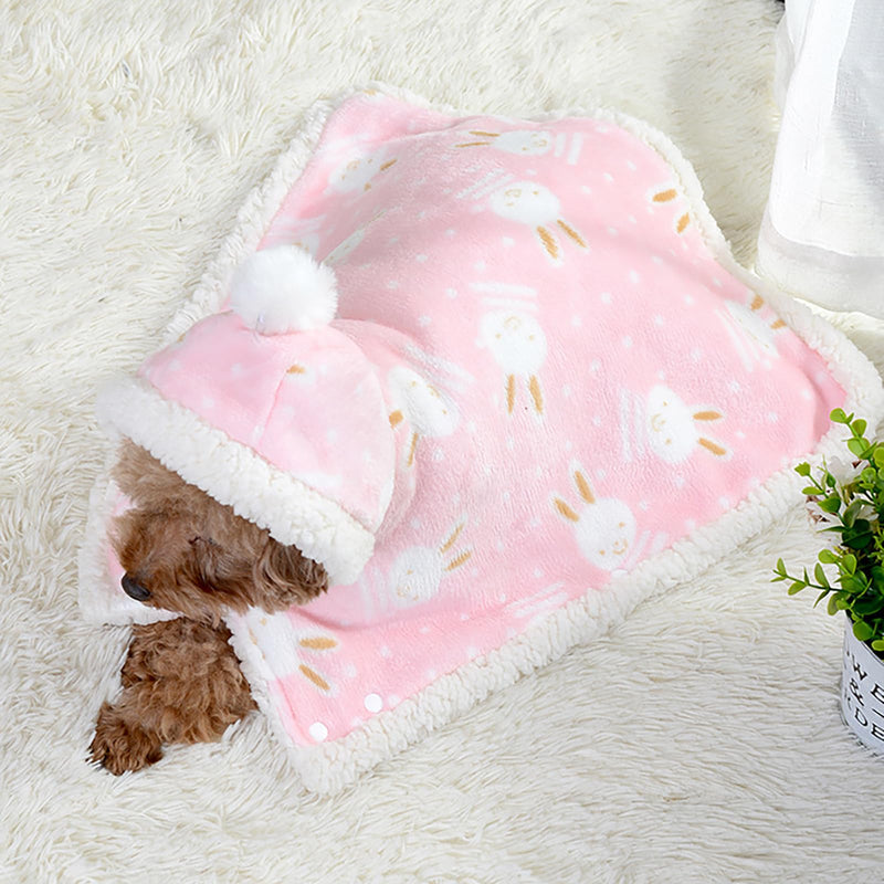 Puppy Cape Blanket, Warm Flannel Pajamas for Dogs, Pets Fleece Clothes for Winter, Dog Blankets for Small Breeds Pink Medium