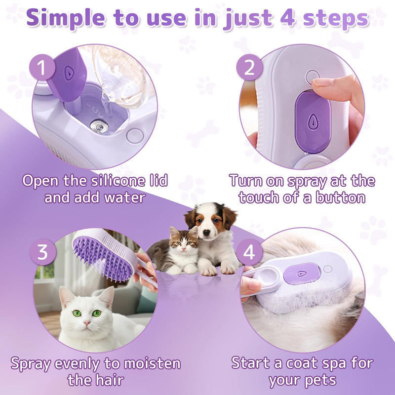 4-in-1 Multi-Functional Pet Hair Removal Tool - Steam Deshedding Brush with Shedding, Cleaning, Massage & Combing Features, Dog Brush for Shedding and Cat Brushes for Indoor Cats with Shedding - White - PawsPlanet Australia