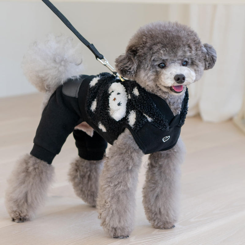 Pinkaholic New York Blaire Cute Winter Hooded Jumpsuit with Integrated Harness Polka dot Pattern for Small and Medium Dogs, Black, Medium - PawsPlanet Australia