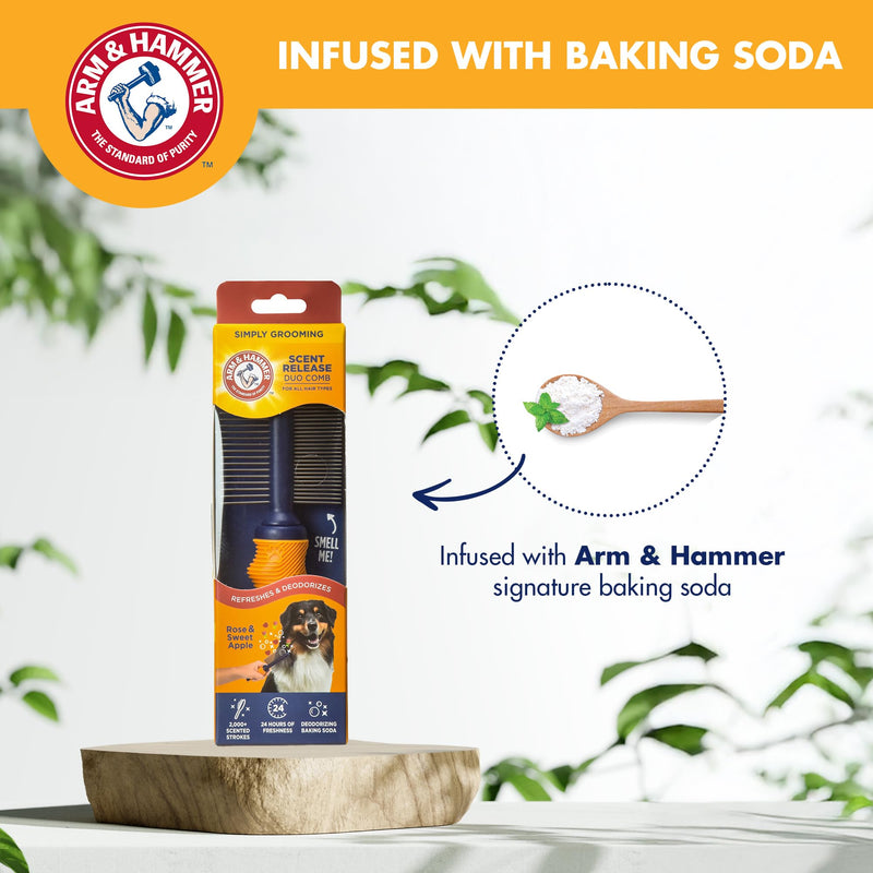 Arm & Hammer “Simply Glam” Dog Grooming Pin Deodorizing Comb with Fragrance Transfer Technology – Scented Dog Comb for Detangling & Shedding, Sweet Apple & Rose Scent Navy & Yellow Dog Comb - Sweet Apple & Rose - PawsPlanet Australia