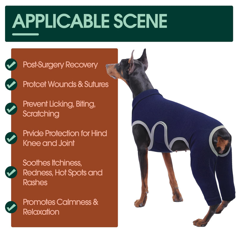 Kuoser Dog Surgery Recovery Suit, Professional Dog Surgical Suit for Back Legs, Soft Dog Recovery Sleeve to Prevent Licking Biting Wounds, Dog Onesie After Surgery Elbow Protector, Blue L Large (Back: 15.74"; Chest: 20.47"- 24.4") - PawsPlanet Australia