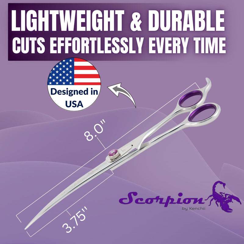 Kenchii Scorpion Dog Grooming Scissors, 8 Inch Curved Shears, Dog Scissors for Grooming, Professional Pet Grooming Scissors, Heavy Duty, Durable and Sharp 8" Curved - PawsPlanet Australia