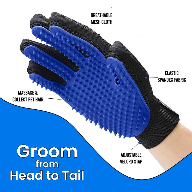 Blue Pet Hair Remover Gloves - 1 Pair, Pet Grooming Gloves | Cat Hair Remover | Gentle Deshedding Brushes for Dogs, Cats & Horses | Dog Washing Gloves - PawsPlanet Australia