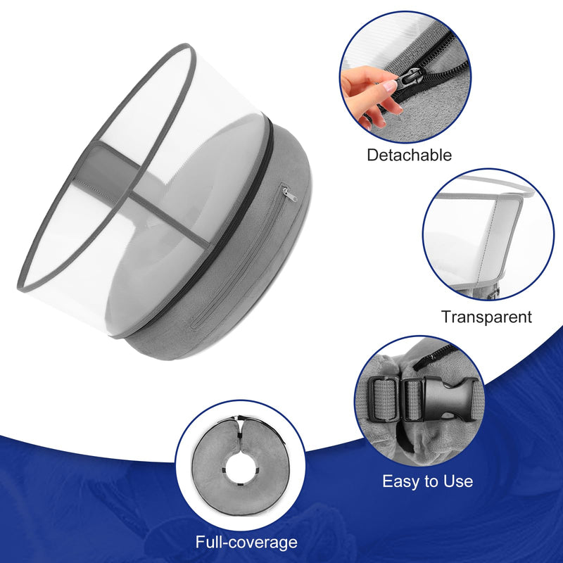 BARKLESS Inflatable Dog Cone Collar, Soft Dog Donut Collar After Surgery, 2-in-1 Dog Cone Alternative with Detachable Anti-Licking Shield, Donut Cone for Large Dogs to Stop Licking Wounds XL Grey - PawsPlanet Australia