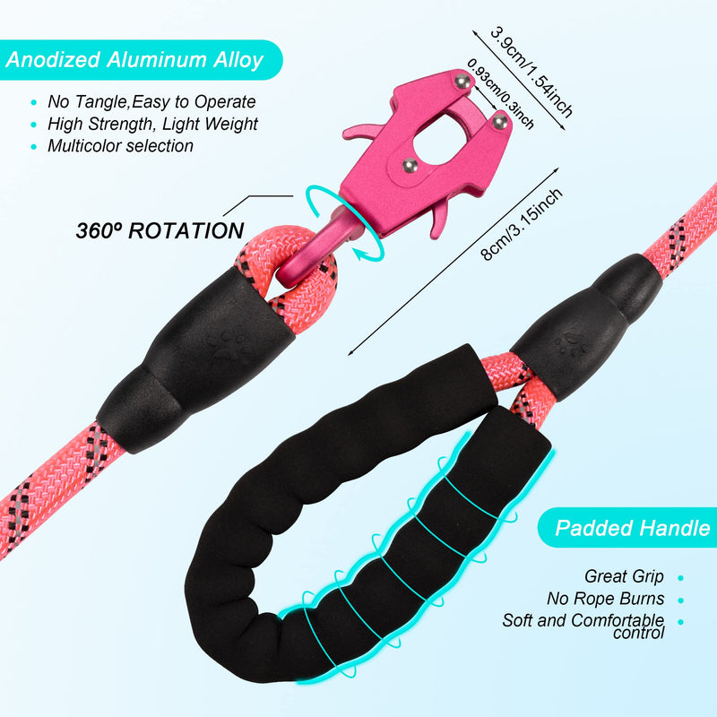 GEIT 2/4/5/6FT Dog Leash, Heavy Duty Rope Leashes, Reflective Nylon Pet Lead with Aluminum Quick Release/Locking Tactical Frog Clip for Small Medium and Large Dogs, Pink, 1/2 inch 1/2'' x 5 FT (18~120 lbs.) - PawsPlanet Australia