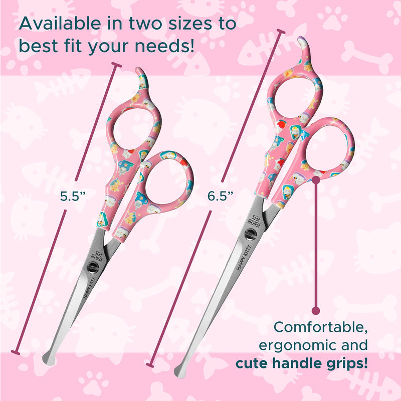 Kenchii Happy Kitty Ball Tip Shears Trimming Scissors for Cats | Pet Grooming Kitten Essentials | Stainless Steel Grooming Scissors for Cats | Safety Blunt Tip Scissors and Cat Grooming Tools | 6.5 In 6.5 Inch Pink - PawsPlanet Australia
