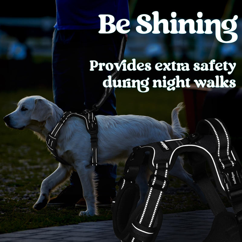 rabbitgoo Dog Harness Medium Sized, No Pull Pet Harness with 3 Buckles, Adjustable Soft Padded Vest with Control Handle, Walking Reflective Pet Vest for Medium Dogs, Black, M - PawsPlanet Australia
