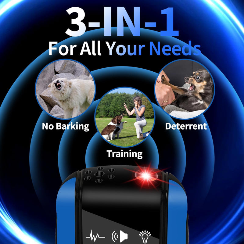 Dog Bark Deterrent Device, Anti Barking Device for Dogs 3X Ultrasonic to Correct Own or Neighbors Dog's Bad Behavior| 25ft Range, 5 Adjustable Modes Dog Training Device, Blue - PawsPlanet Australia