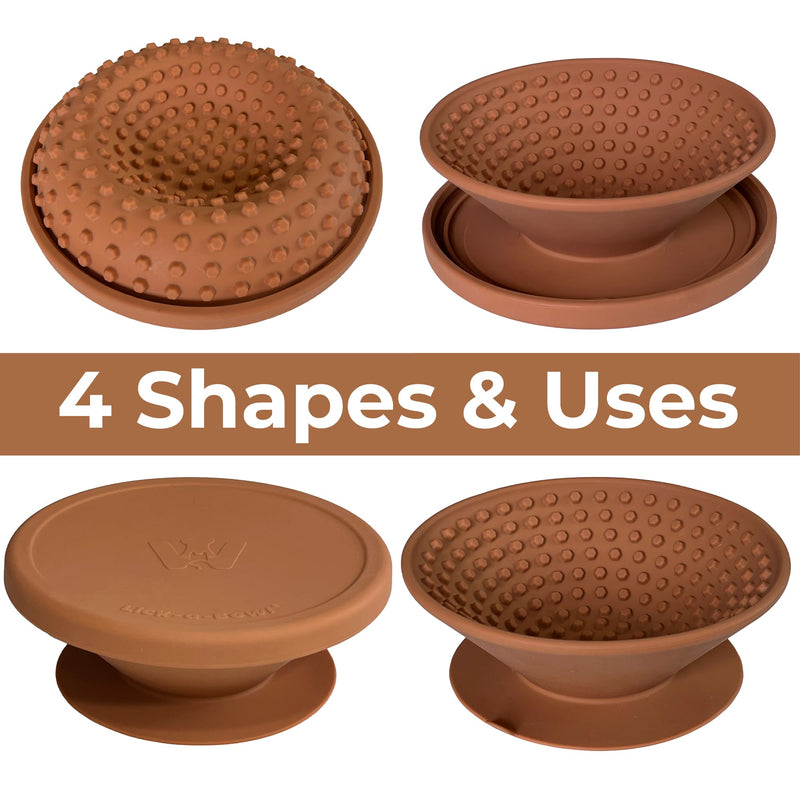 Lick-a-Bowl for Dogs and Cats, Cat Slow Feeder, Dog Lick Bowl with Lid, 3 Shape, Silicone Pet Licking Mat, XL Suction Cup for Spill Prevention - Raw Sienna - PawsPlanet Australia