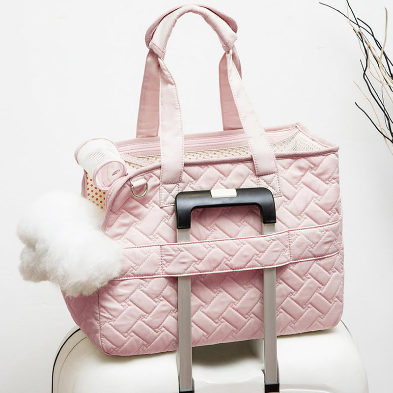 Small Puppy Purse Woman Bag,Cats/Puppy/Rabbits/BunnyCarrier Handbag with Multiple Pockets,Breathable Mesh Soft Cushion,Pets Travel Carriers Totes Picnic Outdoor 7-15lbs (Pink, Large) 16.0"L x 7.0"W x 12.0"H Pink1
