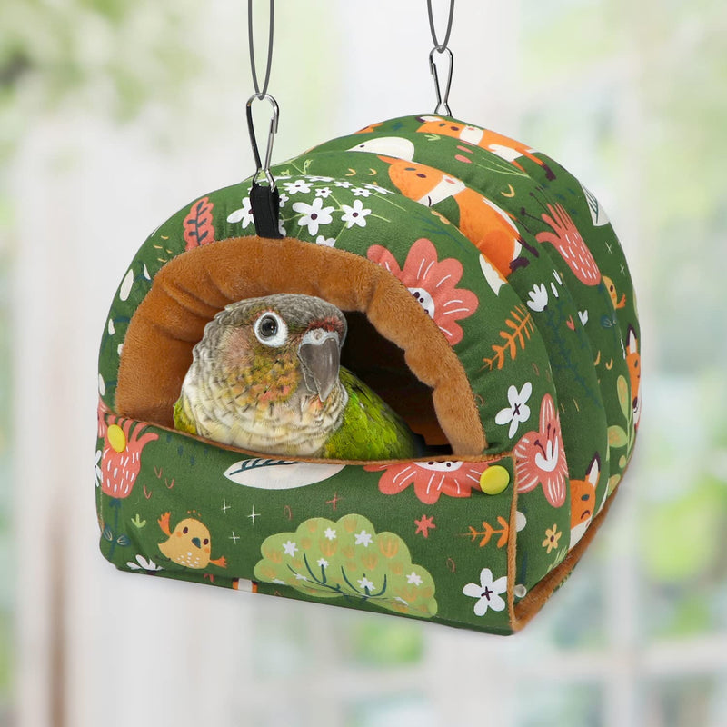Wontee Bird Nest House Winter Warm Snuggle Hut Bird Bed Hanging Hammock for Parrots Budgies Parakeets Caique Senegal Cockatiels Conures (Large, Green) Large