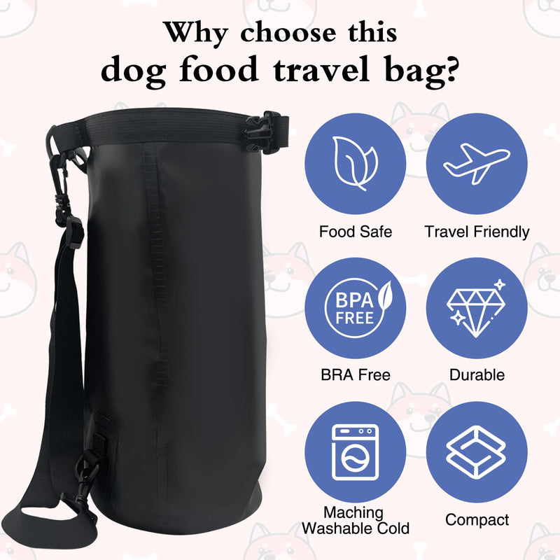 Large Pet Travel Bag - 15L Waterproof Portable Food Storage with Shoulder Strap for Camping Hiking - Black 15L(≈20lbs) - PawsPlanet Australia