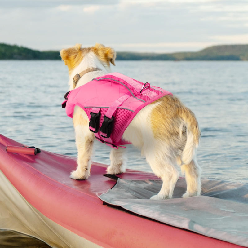 ASENKU Dog Life Jacket with Rescue Handle, Dog Life Vest for Swimming Boating with High Flotation, Ripstop Lightweight Pet Life Preserver with Reflective Stripes for Small Medium Large Dogs Pink