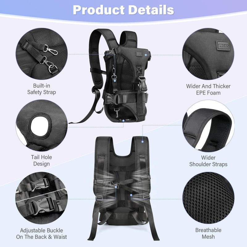 YUDODO 6-11lbs Front Pet Carrier Backpack for Small Dogs and Cats, Secure and Breathable Mesh Travel Dog Carrier with Safety Belt, Ergonomic Support, Adjustable for Walking, Hiking (Black-Pro S) Small (6-11lbs) Black - PawsPlanet Australia