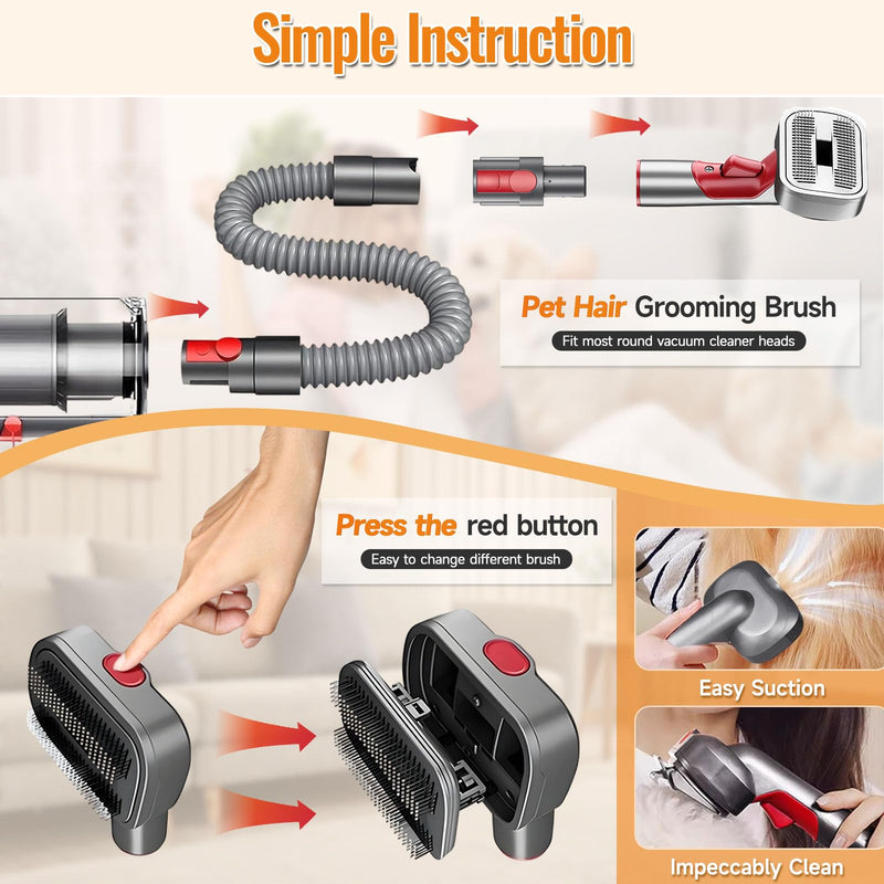Pet Grooming Kit Dog Hair Vacuum Attachment for Dyson V7 V8 V10 V11 V15， Pet Hairs Parts Head Replacement，Effective Grooming & Cleaning， Hair Grooming Tools for Dog and Cat， 4 Pack