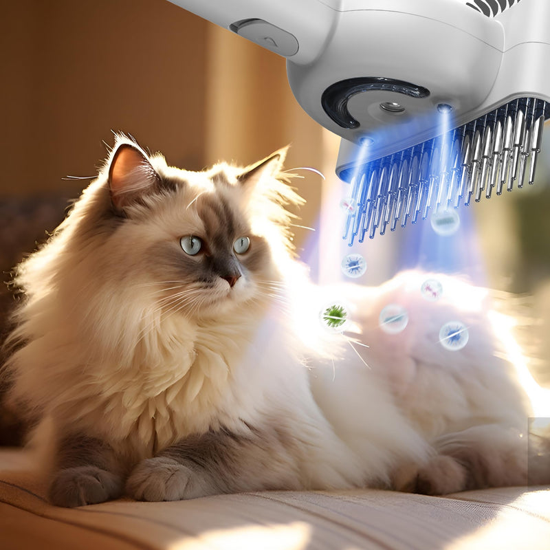 Multifunctional Pet Comb with Spray - 360° Steel Pin Comb and Detangling Knife, Pet Hair Removal Grooming Tool, Anti-static, Waterproof, Rechargeable - Suitable for Long-haired or Curly-haired Pets - PawsPlanet Australia