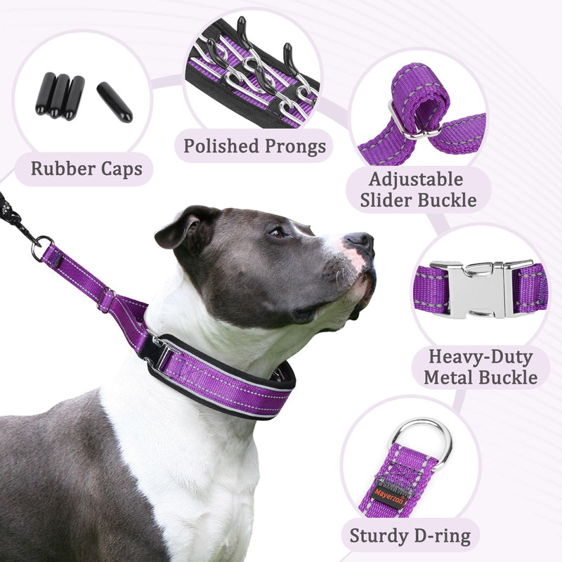 Mayerzon Prong Collar for Large Medium Dogs, Patented Reflective Pinch Collar with Metal Buckle, No Pull Adjustable Hidden Covered Dog Walking Training for Pitbull German Shepherd Doberman(Purple, L) Purple Large: 15''-22''