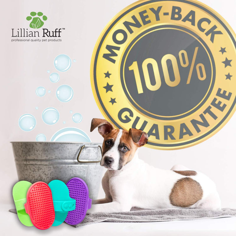 Lillian Ruff Dog Bath Brush - 2 Pack of Flexible Rubber Dog Shower Brush with Adjustable Strap - Soothing Massage Bristles Produce more Lather, Reduce Bath Time, Remove More Dirt & Loose Hair (Green) Green - PawsPlanet Australia
