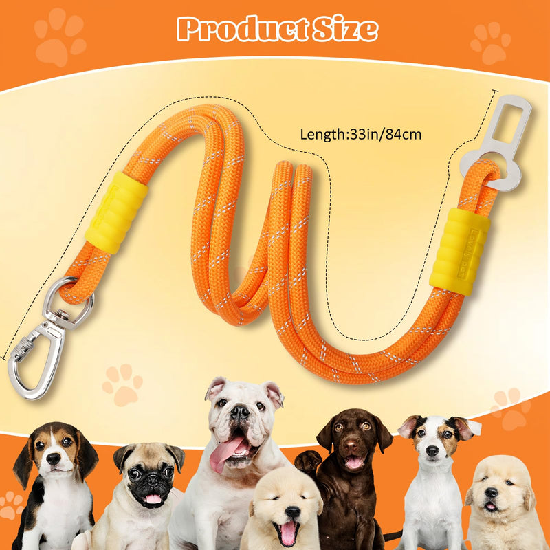 Pawaboo Dog Seatbelt for Car, Dog Car Harness Leash with Dual Round Ropes Enhance Strength, Pet Vehicle Safety Belt Leash with 360-degree Swivel Metal Buckle, Reflective Dogs Restraint Tether, Orange - PawsPlanet Australia
