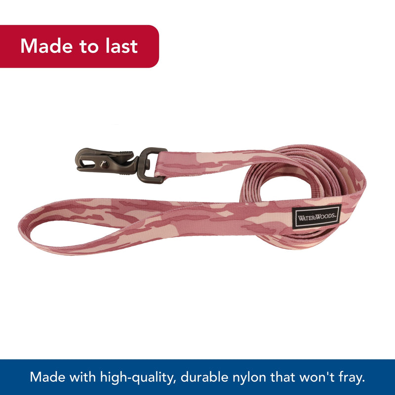 Water & Woods Patterned Dog Leash by Coastal Pet - Strong Dog Leash - Scissor Snap Closure - Fray-Resistant Nylon - Stylish Patterns - Bottomland Pink, 1" x 6' - PawsPlanet Australia