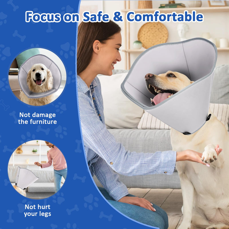 BARKLESS Dog Cone Collar, Soft Cone for Dogs After Surgery to Stop Licking, Alternative to Cone of Shame for Large Dogs, Adjustable Elizabethan Collar for Neutering and Wound Care Grey XL