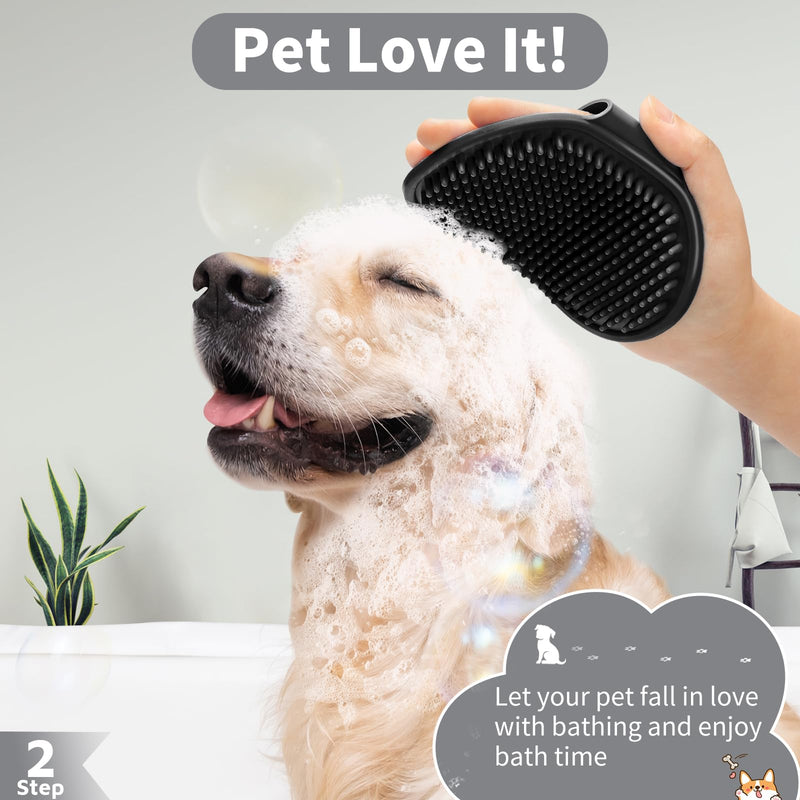 Comotech 6PCS Dog Bath Brush & Dog Toothbrush | Adjustable Handle Shampoo Brush & Scrubber for Short & Long Haired Dogs & Cats | Effectively Solve Odor & Stain Removal Problems (Gray Gray Black) Gray Gray Black