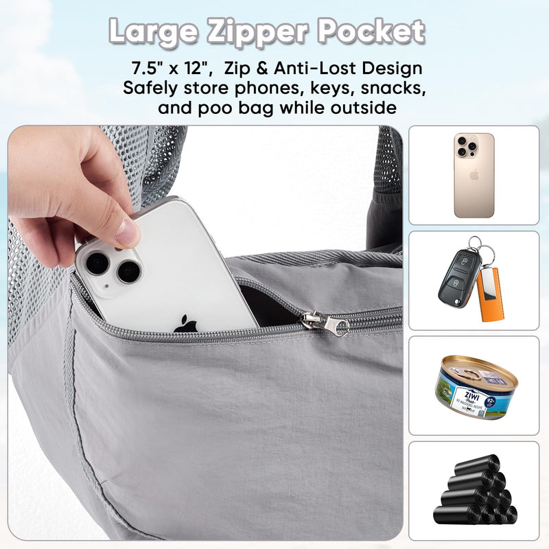 NATUYA Small Dog Sling Carrier - Lightweight & Cozy Breathable Mesh Pet Purse for Puppy Under 15 lbs - Zipper Pocket, Adjustable Strap for Hands-Free Travel Hiking Doggy Bag - PawsPlanet Australia