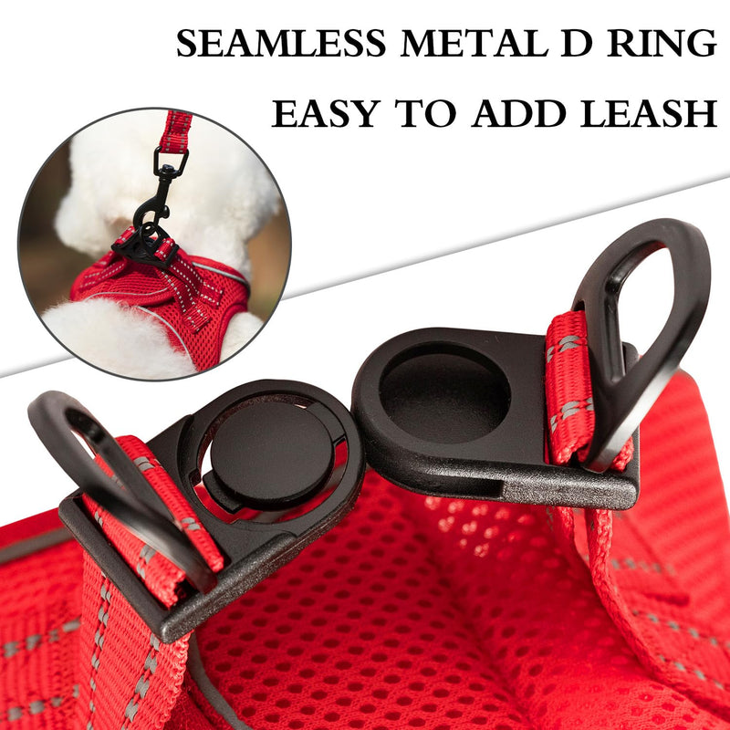 Dog Harness, Dog Breathable Mesh Harness Vest Collar Soft Chest Strap Leash Set, All Weather Mesh, Adjustable Reflective Puppy Harness, No Pull Harness for Small, Medium Dogs Cats (Red, M) Red M(chest17.3-18.9) - PawsPlanet Australia