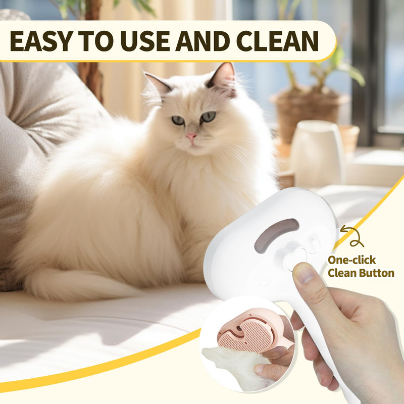 Cat Steam Brush, Pet Steam Brush for Dog & Cat, 3 in 1 Anti-Static Self Cleaning Spray Comb for Cats Dogs Small Animals Long Short Haired White - PawsPlanet Australia