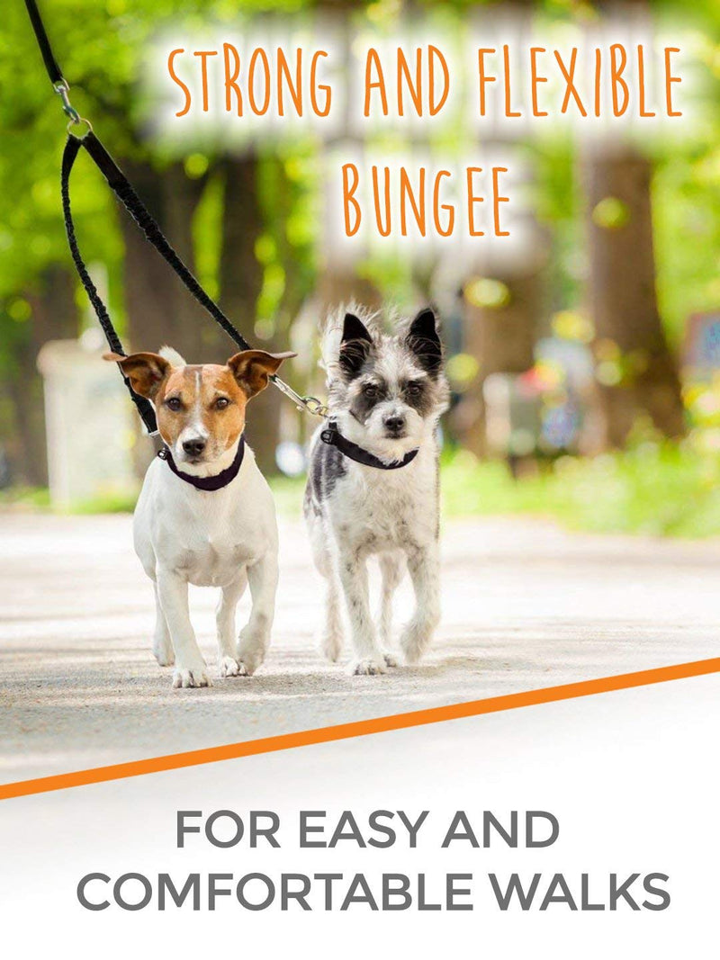 Mighty Paw Double Dog Leash - Force Absorbing Bungee Feature - Dual Dog Leash No Tangle - Quality Dog Leash - Leash Splitter Bungee - 2 Dog Leash Tangle Free (Standard | 30-100lbs | No Handle, Black) Standard | 30-100 lbs | No Handle - PawsPlanet Australia