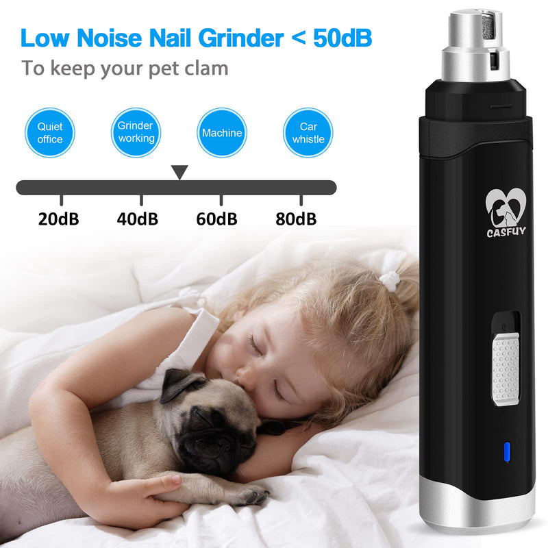 Casfuy Dog Nail Grinder Upgraded - Professional 2-Speed Electric Rechargeable Pet Nail Trimmer Painless Paws Grooming & Smoothing for Small Medium Large Dogs & Cats Black - PawsPlanet Australia