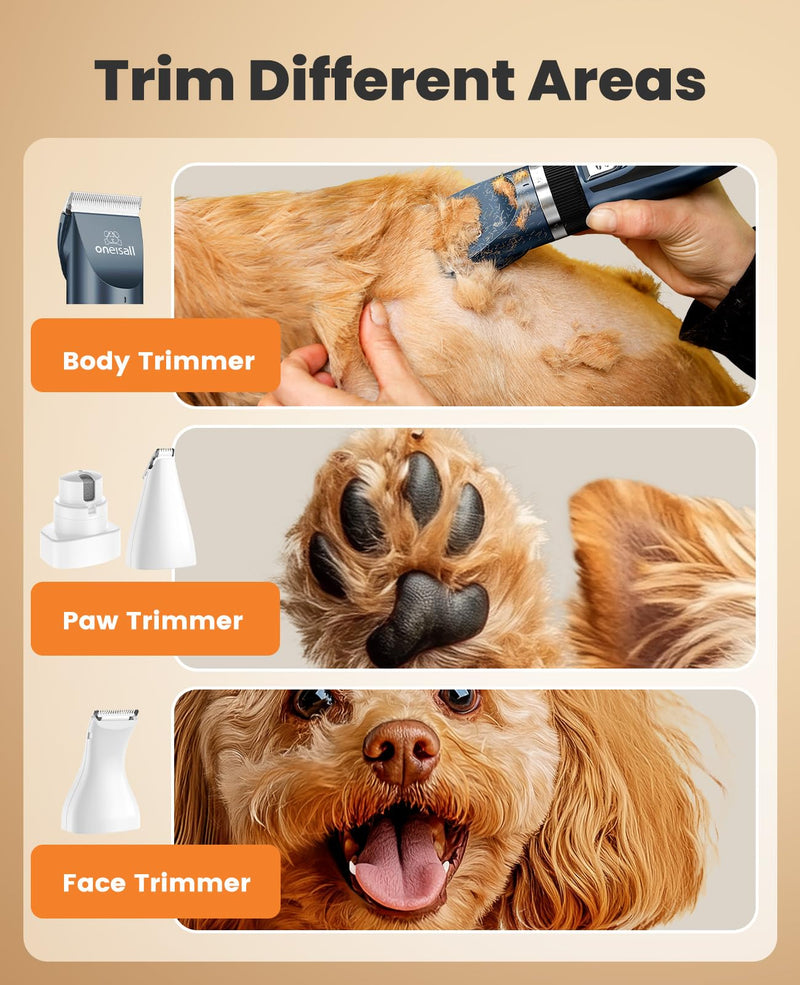 oneisall Dog Clippers and Paw Trimmer Kit 2 in 1 Low Noise Cordless Dog Clippers for Grooming Pet Hair Trimmers for Small and Large Dogs Cats Animals - PawsPlanet Australia