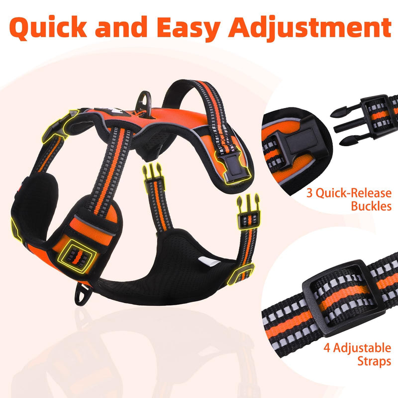 PUPTECK No Pull Dog Harness Small Sized, Adjustable Reflective Dog Harness with Handle Easy Control, Comfortable Soft Padded Pet Vest Harness for Small Dogs, Orange S - PawsPlanet Australia