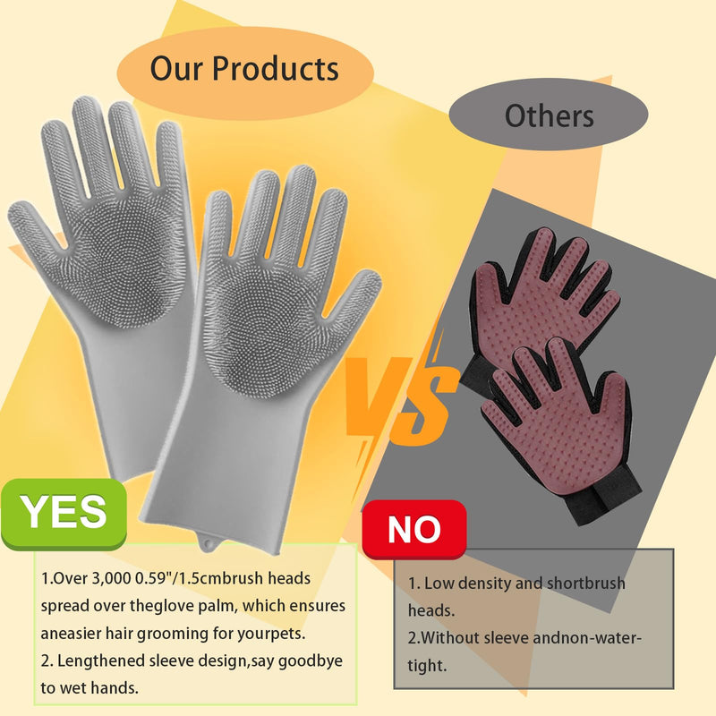 All-in-One Dog Bath & Grooming Gloves - Static Magic for Hair Removal, Heat-Resistant Silicone for Dogs and Cats with Non-Slip Massage Design - Grey - PawsPlanet Australia