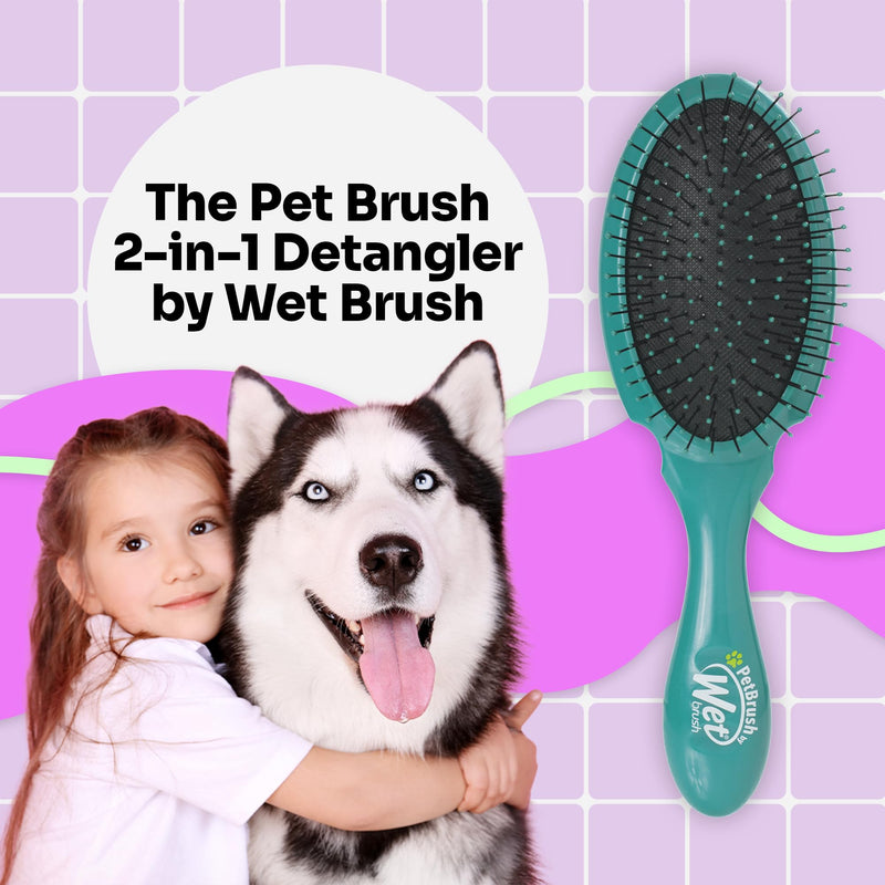 Wet Brush Ultimate Grooming 2-in-1 Dual Sided Detangling Pet Brush - Ultra Soft IntelliFlex Bristles Remove Loose Hair & Dirt - Detangler for Dogs, Cats, Rabbits - Teal Blue - PawsPlanet Australia