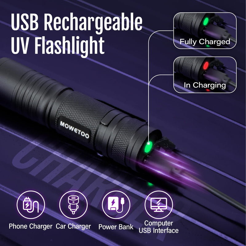 Black Light UV Flashlight Rechargeable, 395nm Mini Zoomable Blacklight Woods Lamp, Portable But Powerful USB Ultraviolet Flashlights for Pet Urine Detection, Home, Scorpions, Resin Curing, Leak - PawsPlanet Australia