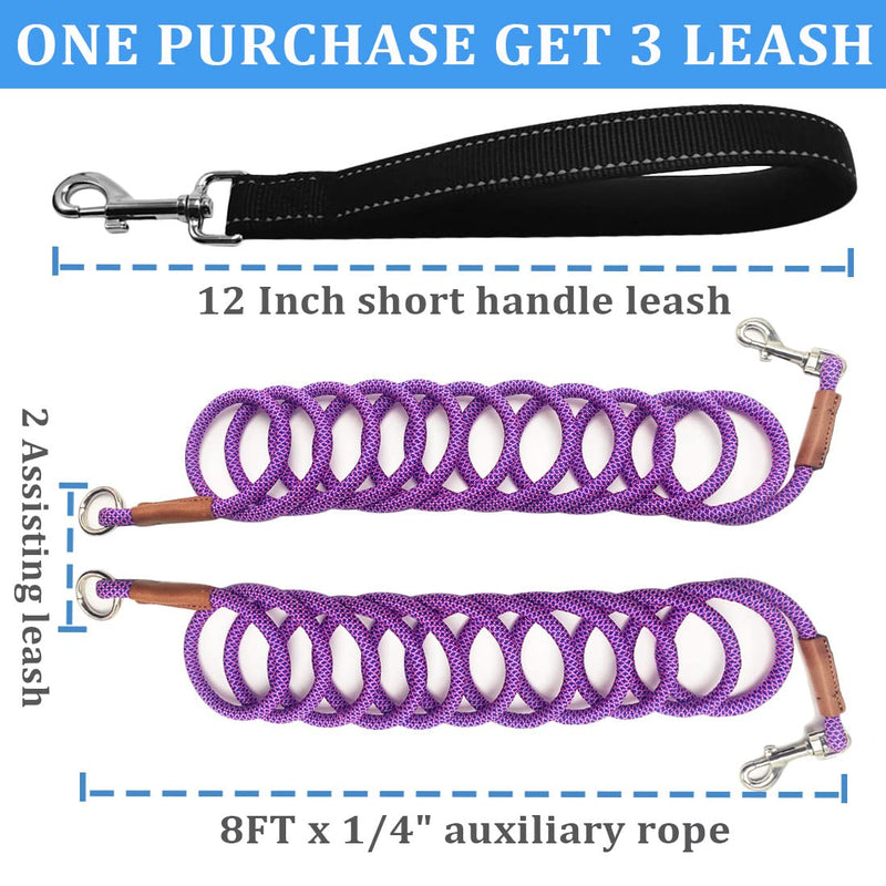 8FT Double Dog Leash, 2 Way Mulitiple Dog Leash Detachable No Tangle with Soft Padded Handle, 1/4" Rope Dual Dog Leash for 2 Dogs Outdoor Walking pink blue 8ft* 1/4" - PawsPlanet Australia