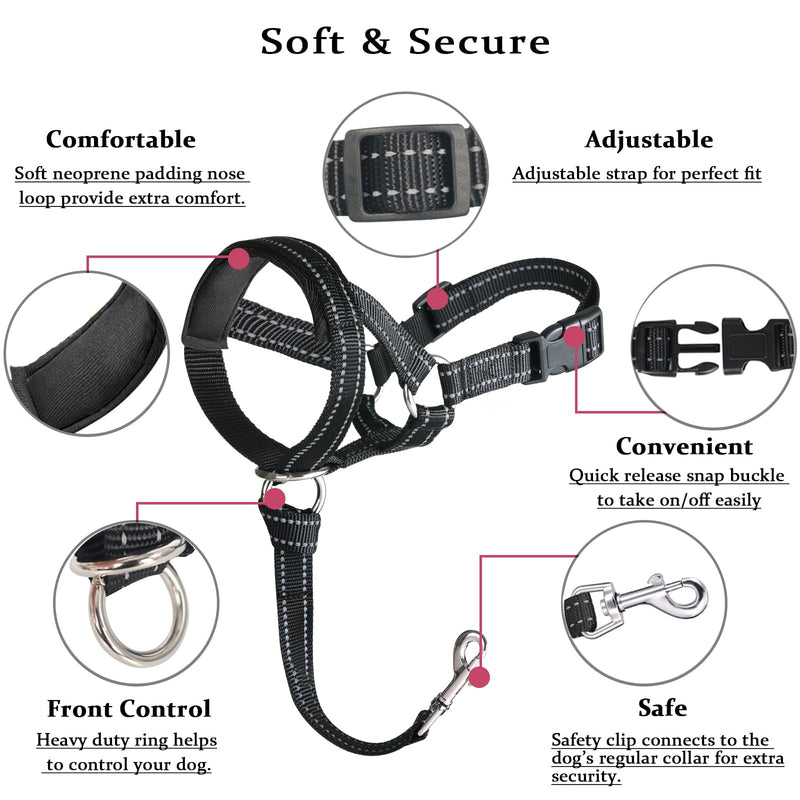 BARKLESS Dog Head Collar, No Pull Head Halter with Soft Padding, Reflective Soft Padded Snout Harness for Large Dogs, Labrador, Golden Retrievers, German Shepherd Black XL (Snout Cir: 11¾"-15¾”) - PawsPlanet Australia