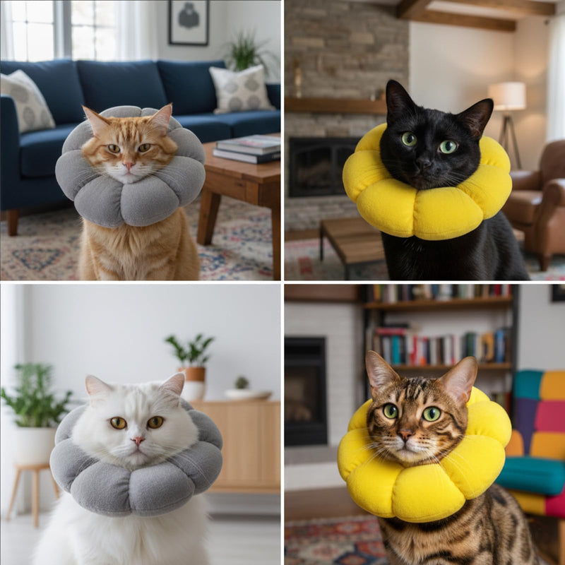 Cat Neck Brace, Pack of 2, Yellow and Grey, Soft and Breathable Material, for Cats and Small Dogs, 22 x 23 cm