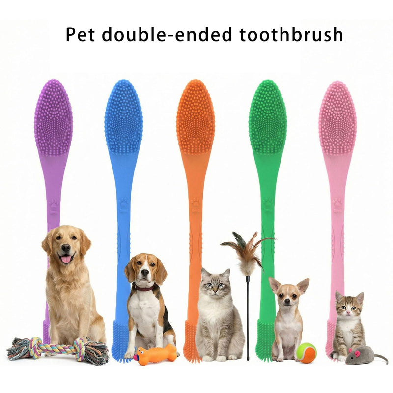 Side Pet Toothbrush Teeth Cleaning Tool for Small to Large Dog and Cats with Soft Flexible Silicone Bristles Pet Double Head Toothbrush Blau