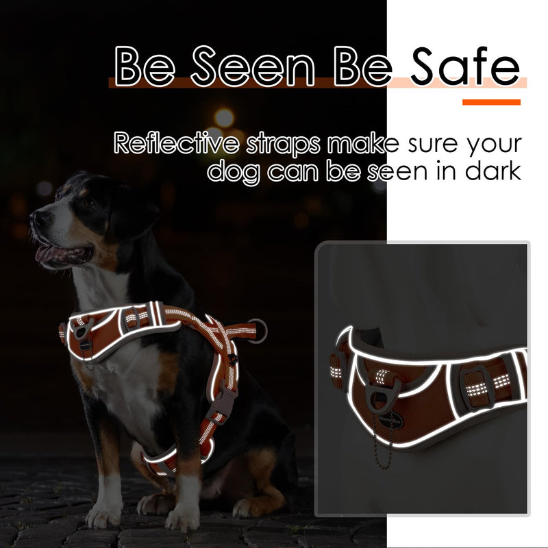 ADVENTUREMORE No Pull Dog Harness for Large Dogs, Sport Dog Halter Harness Reflective Breathable Dog Vest Escape Proof Dog Harness with Easy Control Front Clip Handle for Training Walking L Orange - PawsPlanet Australia