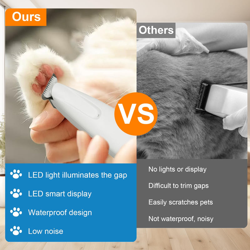 Cats Dog Trimmer with LED Light, Trimmer for Dogs Electric, Pets Hair Clippers for Cats Paws, Electric Pet Grooming Tool, Cordless, Low Noise Rechargeable Pet Shaver for Paws Eyes Ears Face Rump