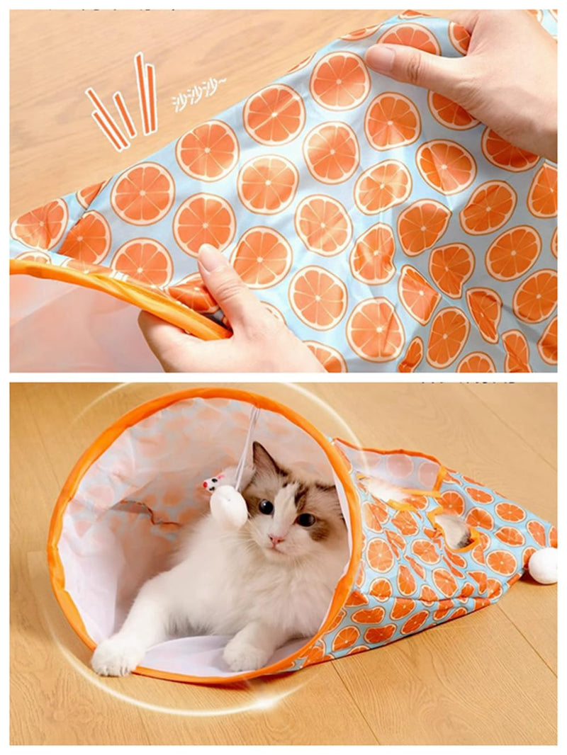 Cat Tunnel Bags for Indoor Cats, Cat Tunnel Toy,Collapsible Pet Tunnel Tube Bags Indoor Toy with Fun Ball, Cat Self Interactive Toys for Kittens Puppy Exercising Hiding Training(Orange) - PawsPlanet Australia