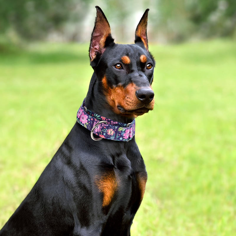 Wide 1.5 inch Martingale Collar for Medium Dogs,Big Thick Dog CollarNo-Slip Escape Proof Choke No Pull Cinch for Male and Female Dogs for Training & Walking -Bohemia Flowers M 15 M(Neck14-18")
