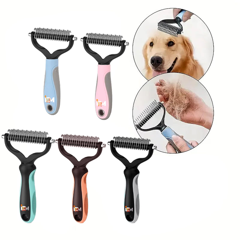 2-Sided Dematting & Deshedding Comb for Dogs & Cats – Undercoat Detangler Brush for Shedding, Matted Hair & Fur Remover Tool, Ergonomic Handle for Stress-Free Pet Grooming (Grey) Grey