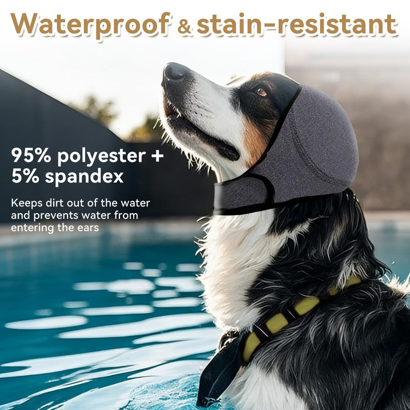 Dog Ear Defenders, Adjustable Waterproof Pet Ear Muffs for Dogs, Quiet Dog Snood Ear Protectors, Hoodie Ears Cover Muffs Plug for Bath Noisy Reduction Grooming Fireworks Thunderstorms (Gray, M)